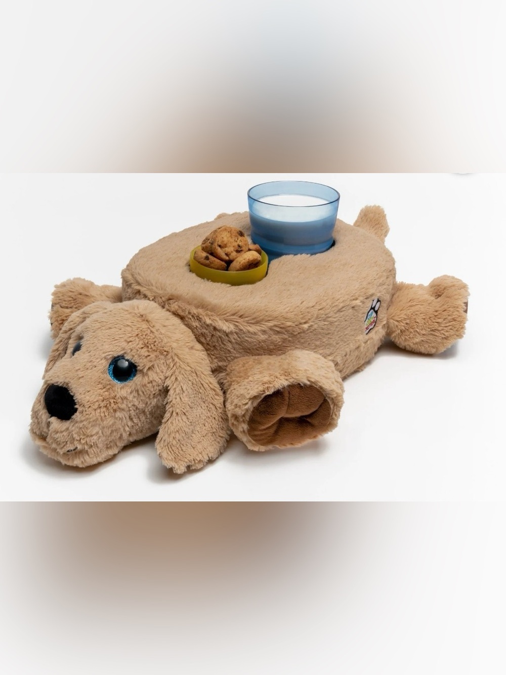 NWT CupCozy Plush Snack Tray Pillow - Light Beige Dog Shape
